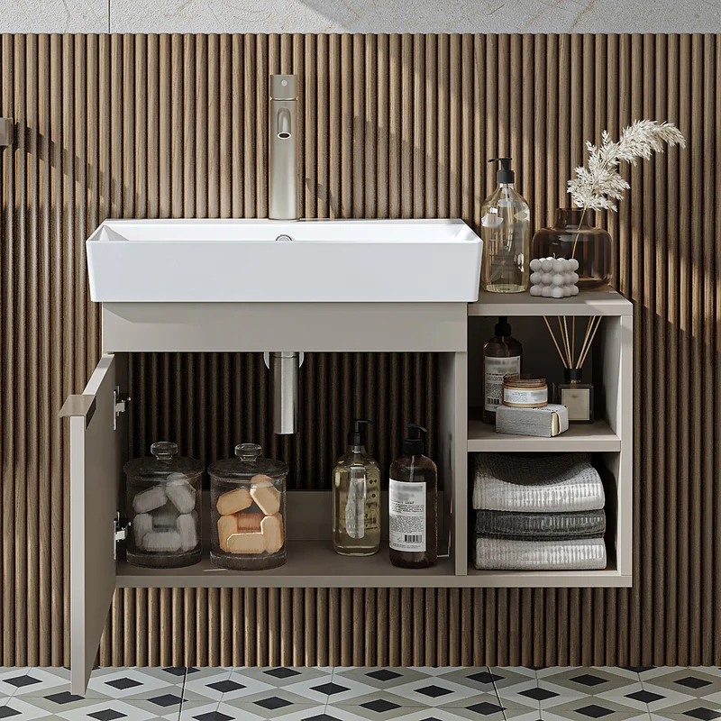 Roomart Badmöbel-Set LYCIA 82 cm, 4-teilig mit Spiegelschrank und Hochschrank, in 4 Farben