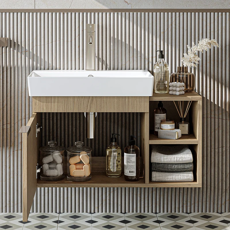 Roomart Badmöbel-Set LYCIA 82 cm, 4-teilig mit Spiegelschrank und Hochschrank, in 4 Farben