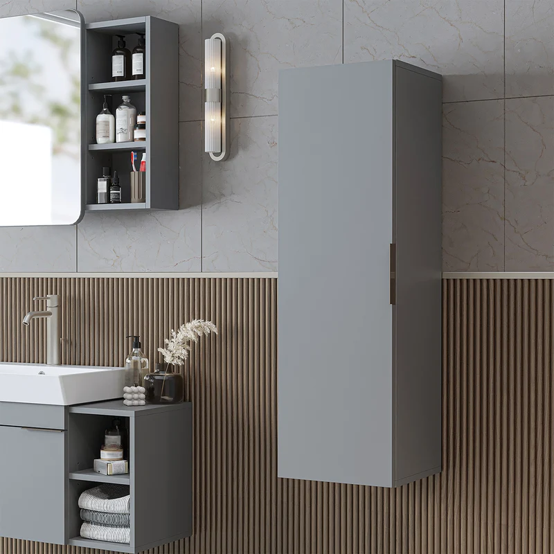 Roomart Badmöbel-Set LYCIA 82 cm, 4-teilig mit Spiegelschrank und Hochschrank, in 4 Farben