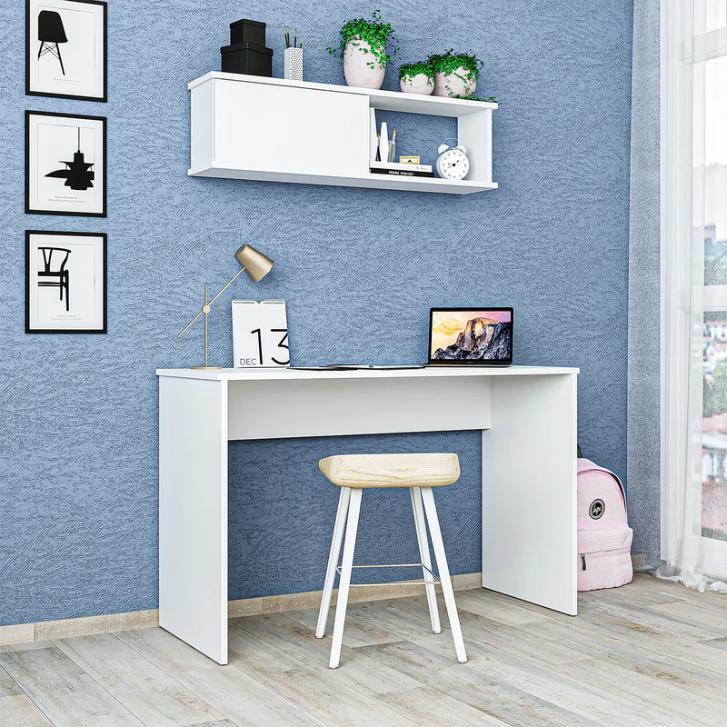 Roomart Schreibtisch SERA 120 cm mit Wandschrank und offenen Fächern, Weiß