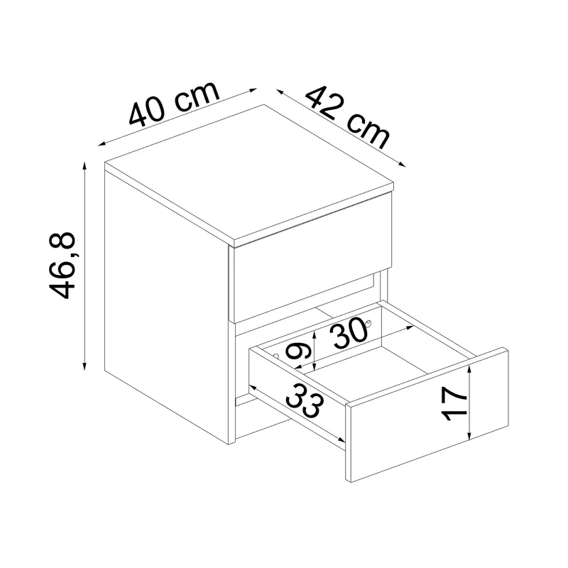 Roomart Nachttisch - Nachtkästchen KOMO, 40 cm, mit 2 Schubladen, in Weiß