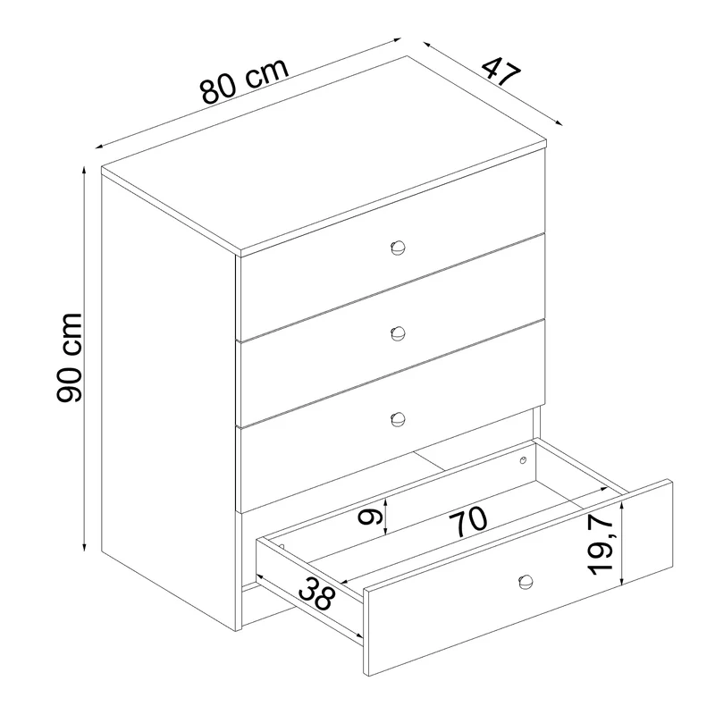 Roomart Kommode - Aufbewahrungsschrank SIFO, 80 cm, mit 4 Schubladen, in Weiß