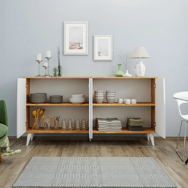 Roomart Sideboard OSPINA, 180 cm, mit 4 Fächern, in Weiß-Eiche