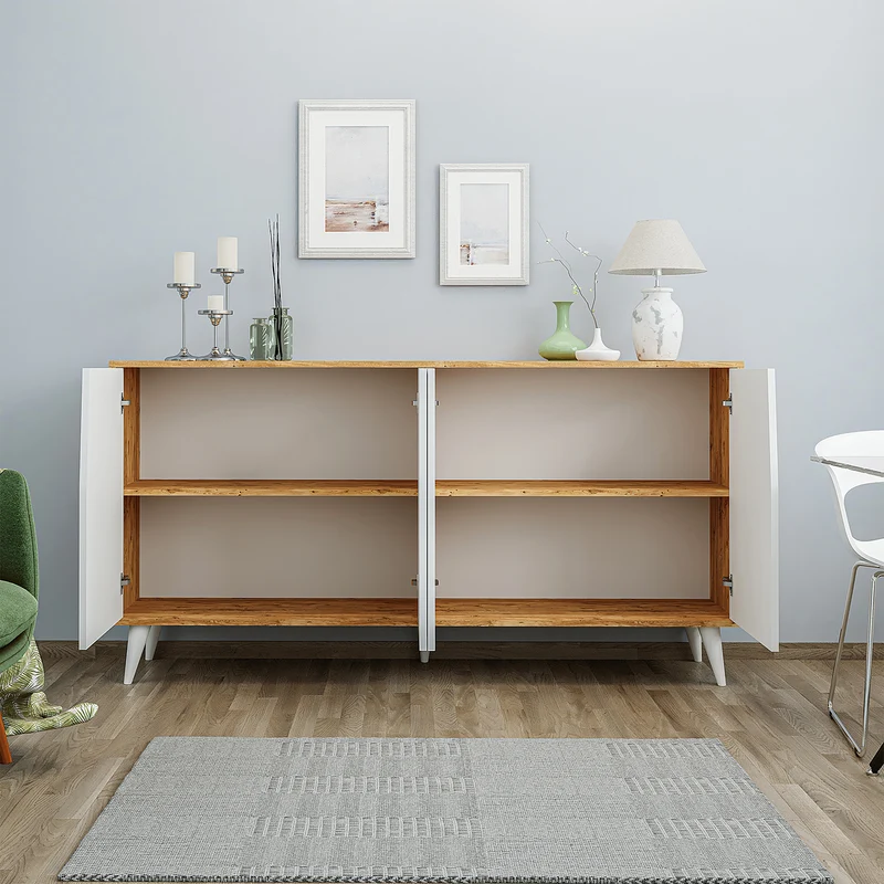 Roomart Sideboard OSPINA, 180 cm, mit 4 Fächern, in Weiß-Eiche