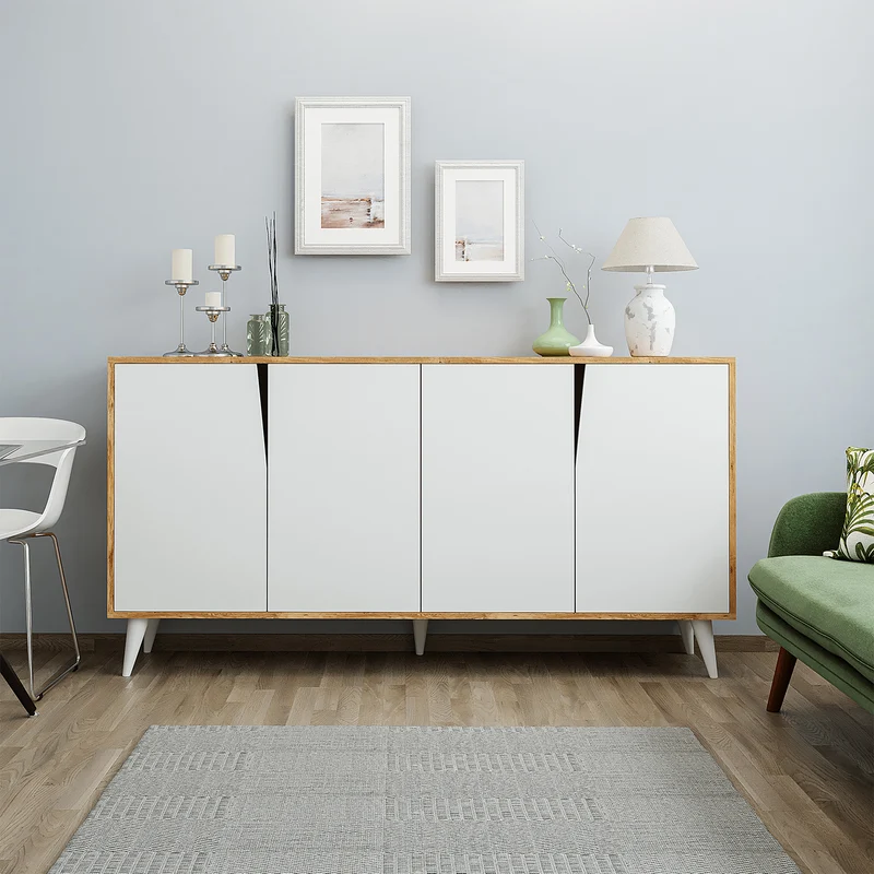 Roomart Sideboard OSPINA, 180 cm, mit 4 Fächern, in Weiß-Eiche