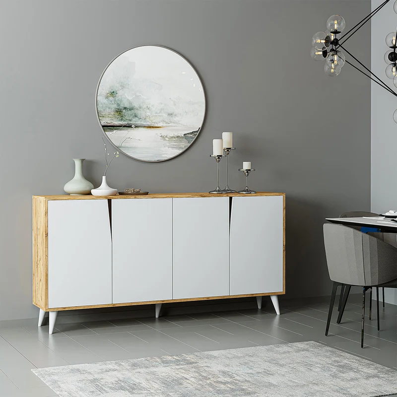 Roomart Sideboard OSPINA, 180 cm, mit 4 Fächern, in Weiß-Eiche