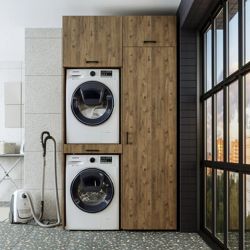 Roomart Waschmaschinenschrank DUO-I, 127 cm, Überbauschrank für Waschmaschine & Trockner, in 3 Farben