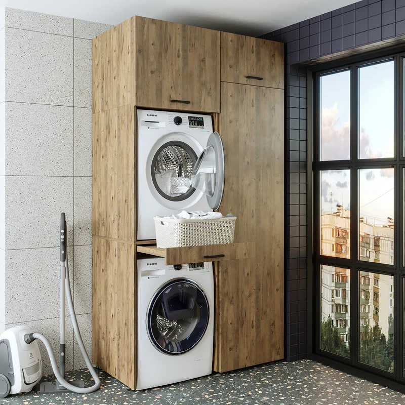 Roomart Waschmaschinenschrank DUO-I, 127 cm, Überbauschrank für Waschmaschine & Trockner, in 3 Farben