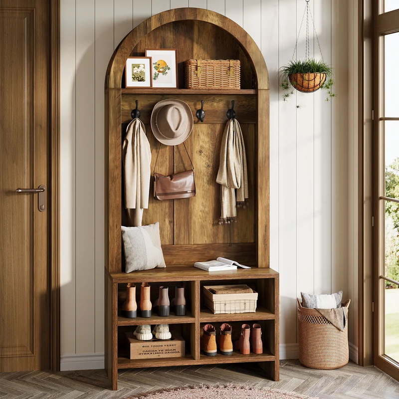 Tribesigns 4-in-1 Flurgarderobe mit Sitzbank, Schuhablage, 4 Haken und Fächern