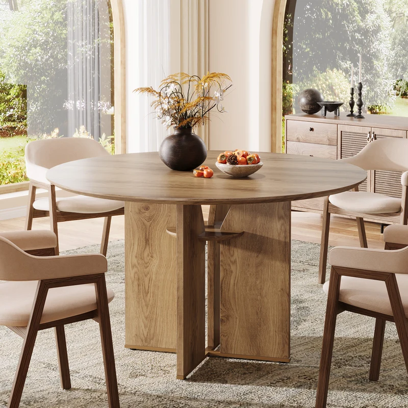Tribesigns Runder Esstisch 100 cm, Küchentisch für 2–4 Personen mit Ablage & X-Gestell, Landhausstil