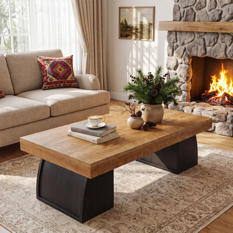 Tribesigns Couchtisch 140 cm, Wohnzimmertisch mit schwarzem Metallgestell im Industrial-Stil