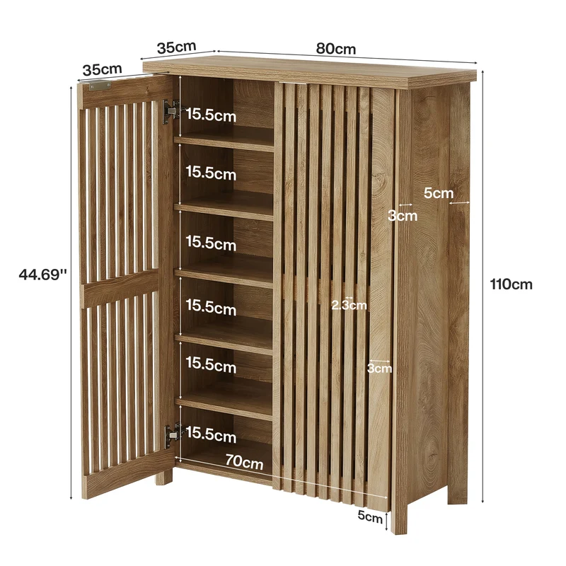 Tribesigns Schuhschrank mit 2 Lamellentüren, 6 Ebenen Schuhregal für den Flur, 80 × 35 × 111 cm