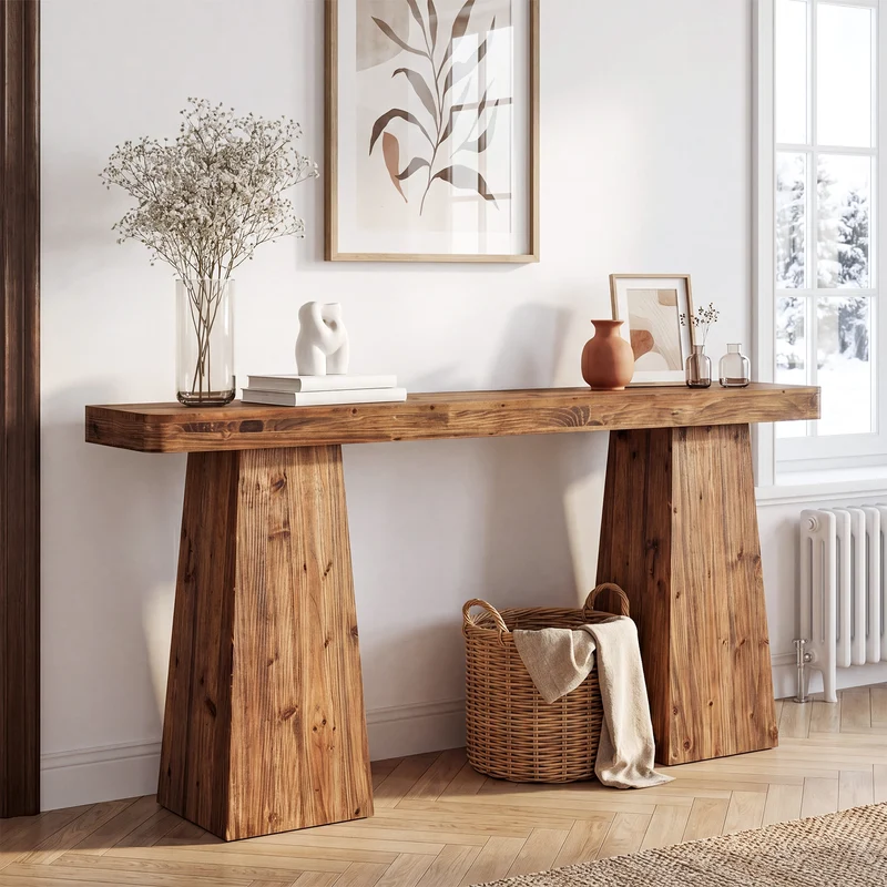 Tribesigns Massivholz Konsolentisch 160 cm, Schmaler Sofatisch hinter der Couch