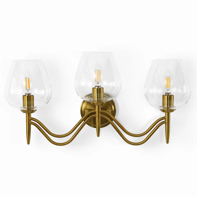 3-flammige Badleuchte 58 cm aus Messing, Spiegelleuchte mit Klarglas, E14 Badezimmerlampe