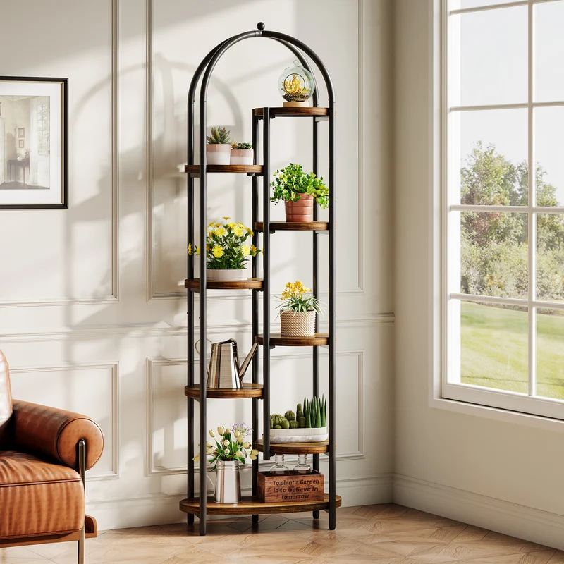 Pflanzenständer 180 cm hoch mit 8 Ablagen, Blumenständer für 10 Pflanzen, Eckregal mit Metallrahmen