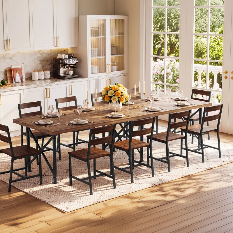Massivholz Esstisch 160 × 80 cm für 4–6 Personen, Rechteckiger Küchentisch mit X-Metallgestell