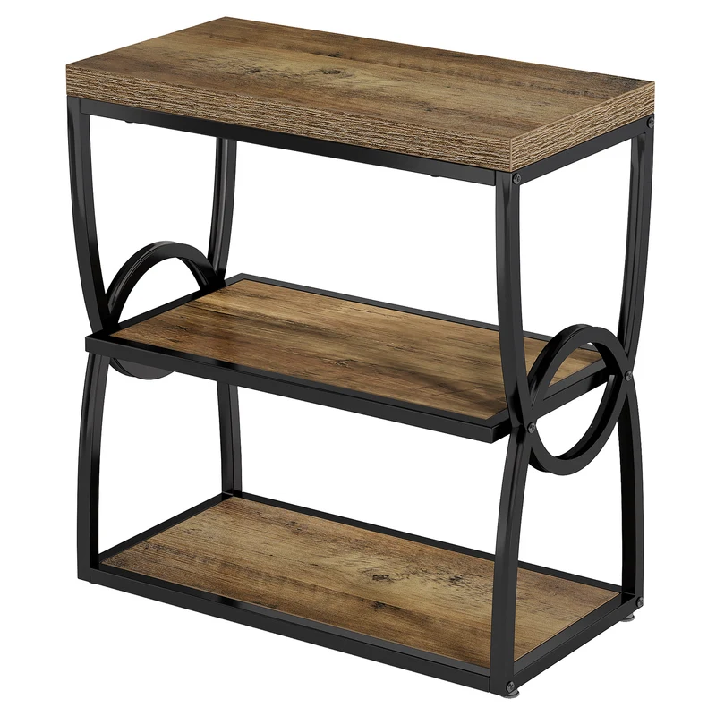 Tribesigns Beistelltisch 60 cm mit 3 Ablagen, Schmaler Nachttisch im Industrial-Stil