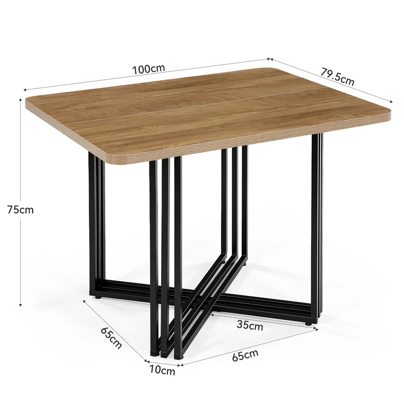 Esstisch 100 cm für 4 Personen, Rechteckiger Küchentisch im Industrial-Landhausstil mit Metallgestell