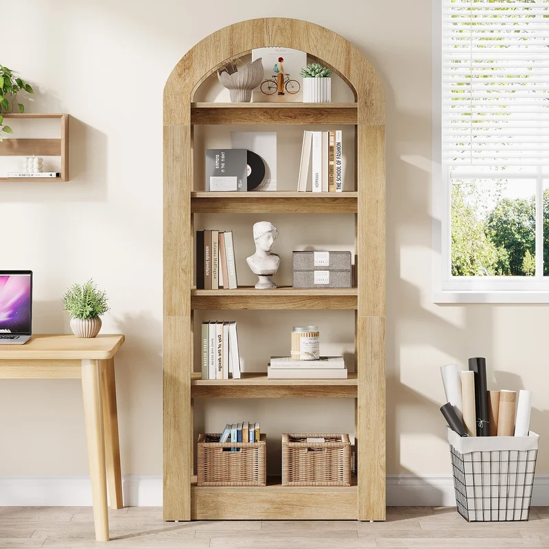 180 cm 5-stöckiges Bücherregal aus Holz mit Bogenform