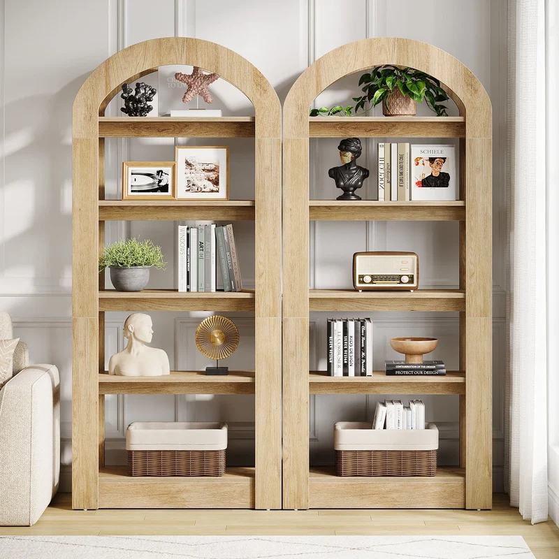 180 cm 5-stöckiges Bücherregal aus Holz mit Bogenform