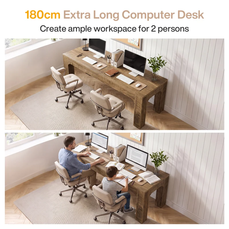 Schreibtisch für 2 Personen 180 cm, Doppel-Schreibtisch für Homeoffice & Büro