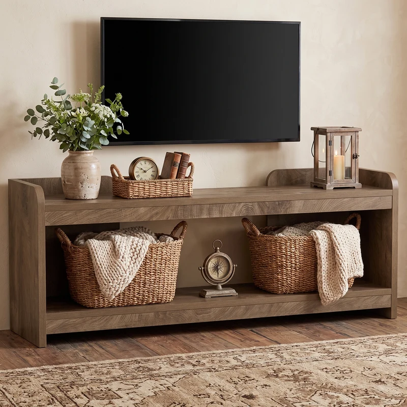 Tribesigns 160 cm TV-Lowboard für Fernseher bis 70 Zoll, 2-stufiges TV-Möbel mit offenem Stauraum