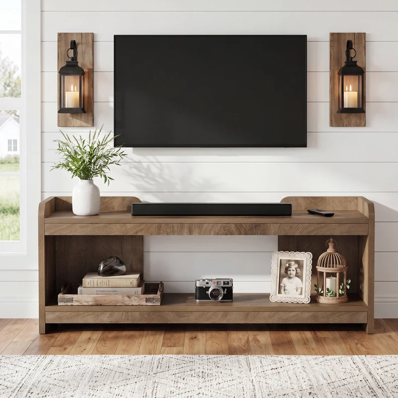 Tribesigns 160 cm TV-Lowboard für Fernseher bis 70 Zoll, 2-stufiges TV-Möbel mit offenem Stauraum