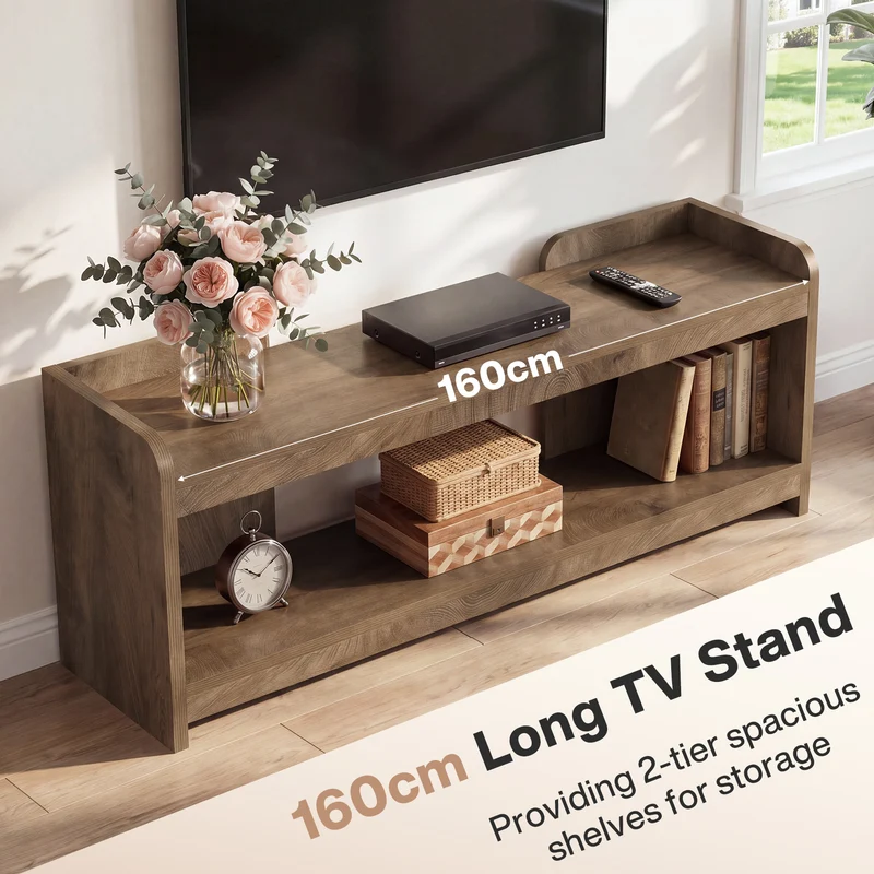 Tribesigns 160 cm TV-Lowboard für Fernseher bis 70 Zoll, 2-stufiges TV-Möbel mit offenem Stauraum