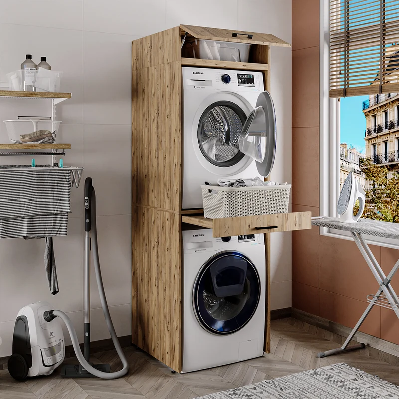 Roomart Waschmaschinenschrank DUO-I, 67 cm, für Waschmaschine und Trockner