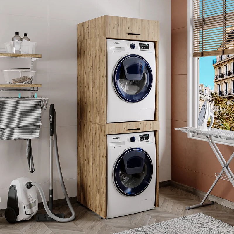 Roomart Waschmaschinenschrank DUO-I, 67 cm, für Waschmaschine und Trockner