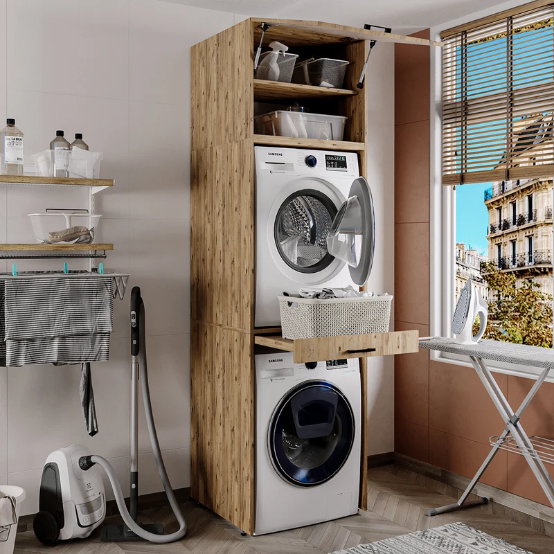 Roomart Waschmaschinenschrank DUO-I, 67 cm, für Waschmaschine und Trockner