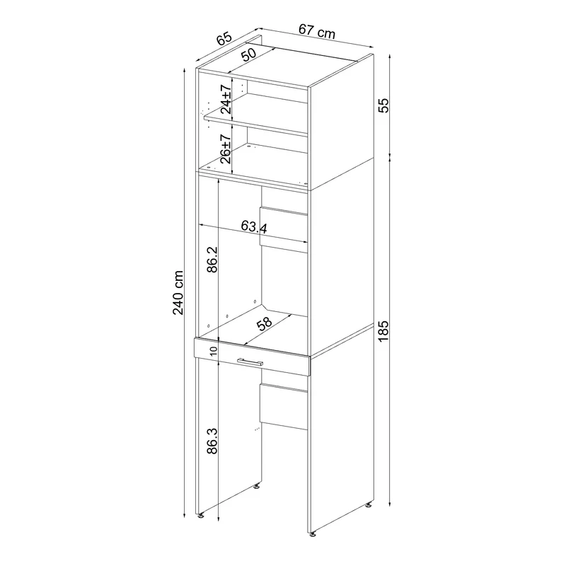 Roomart Waschmaschinenschrank DUO-I, 67 cm, für Waschmaschine und Trockner