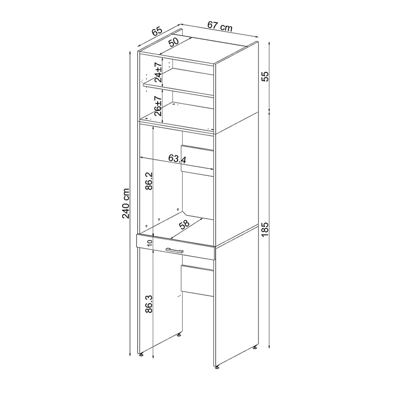 Roomart Waschmaschinenschrank DUO-I, 67 cm, für Waschmaschine und Trockner