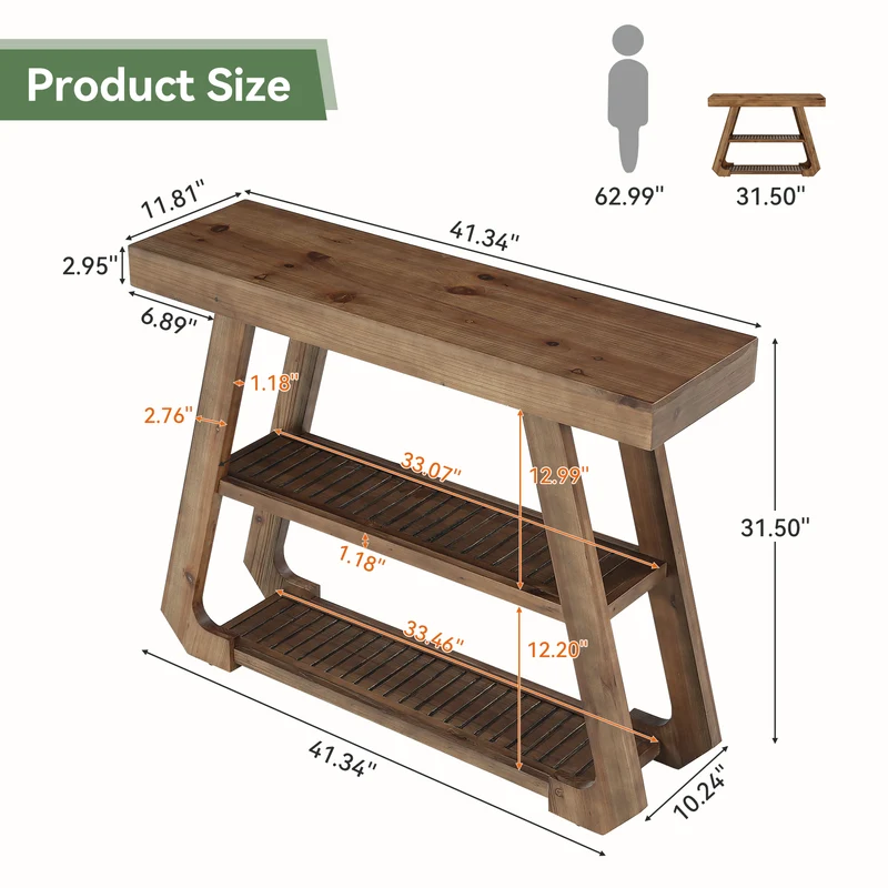 Tribesigns Massivholz Konsolentisch 105 cm mit 3 Ablagen, Landhaus Flurtisch mit A-Gestell