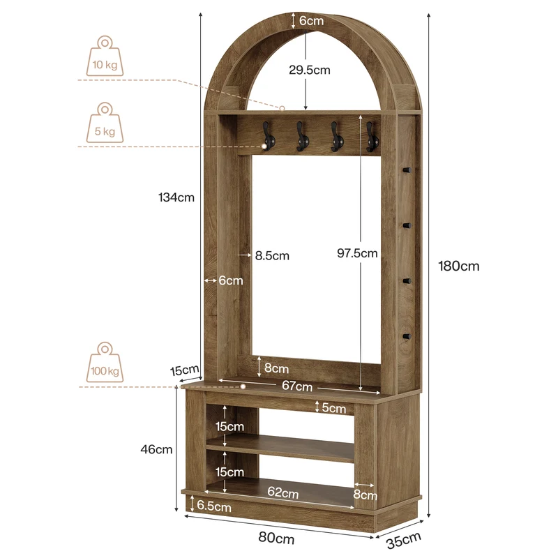 Tribesigns Garderobe mit Sitzbank & Schuhablage, 5-in-1 Flurgarderobe mit 12 Haken, Wandregal & Schuhregal
