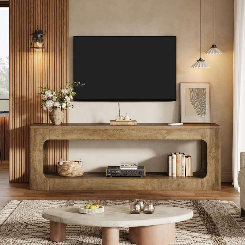 Tribesigns TV-Lowboard 160 cm im Landhausstil, TV-Schrank für 55–75 Zoll Fernseher mit 2 Ebenen