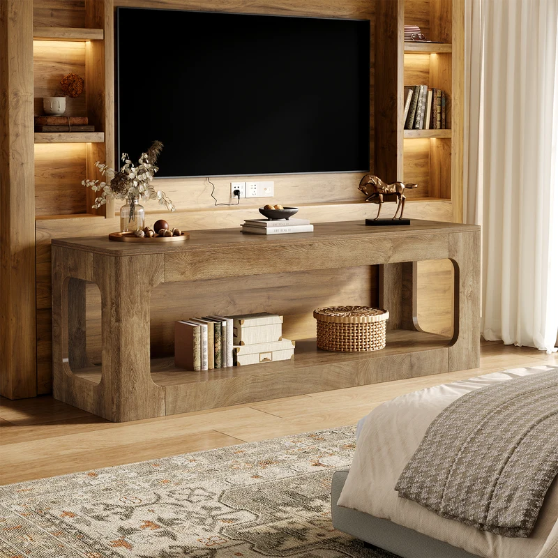 Tribesigns TV-Lowboard 160 cm im Landhausstil, TV-Schrank für 55–75 Zoll Fernseher mit 2 Ebenen