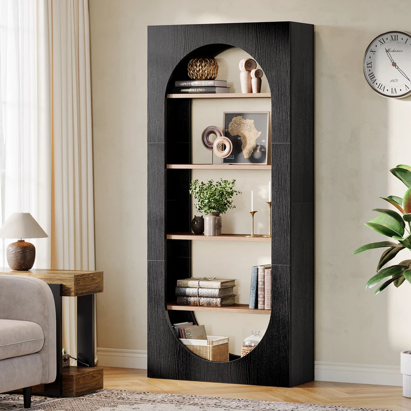 Tribesigns Bücherregal 180 cm, 5 Ebenen mit Rundbogen, Schmales Standregal mit viel Stauraum