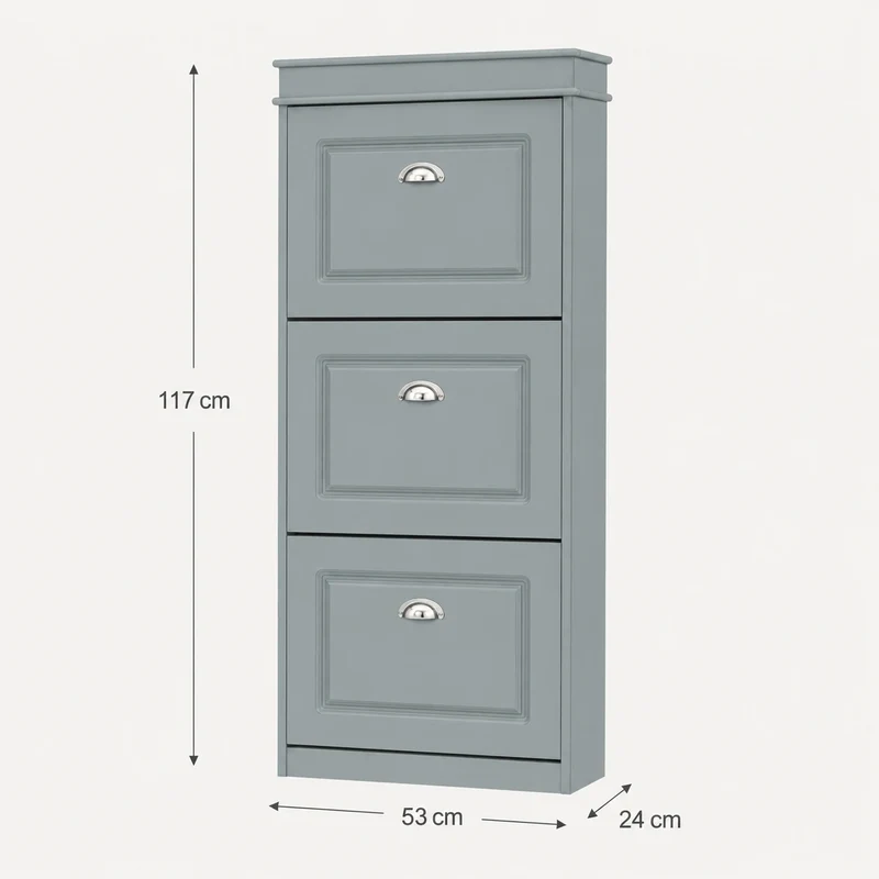 Schmaler Schuhkipper Grau mit 3 Klappen – 24 cm tief