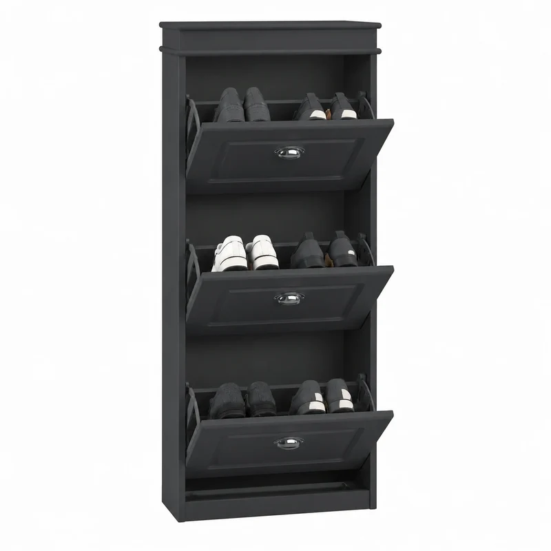 Schmaler Schuhkipper Anthrazit mit 3 Klappen – 53 × 24 × 117 cm