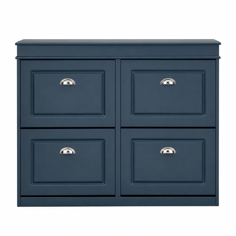 Schmaler Schuhkipper Blau mit 4 Klappen – 82 × 24 × 105 cm