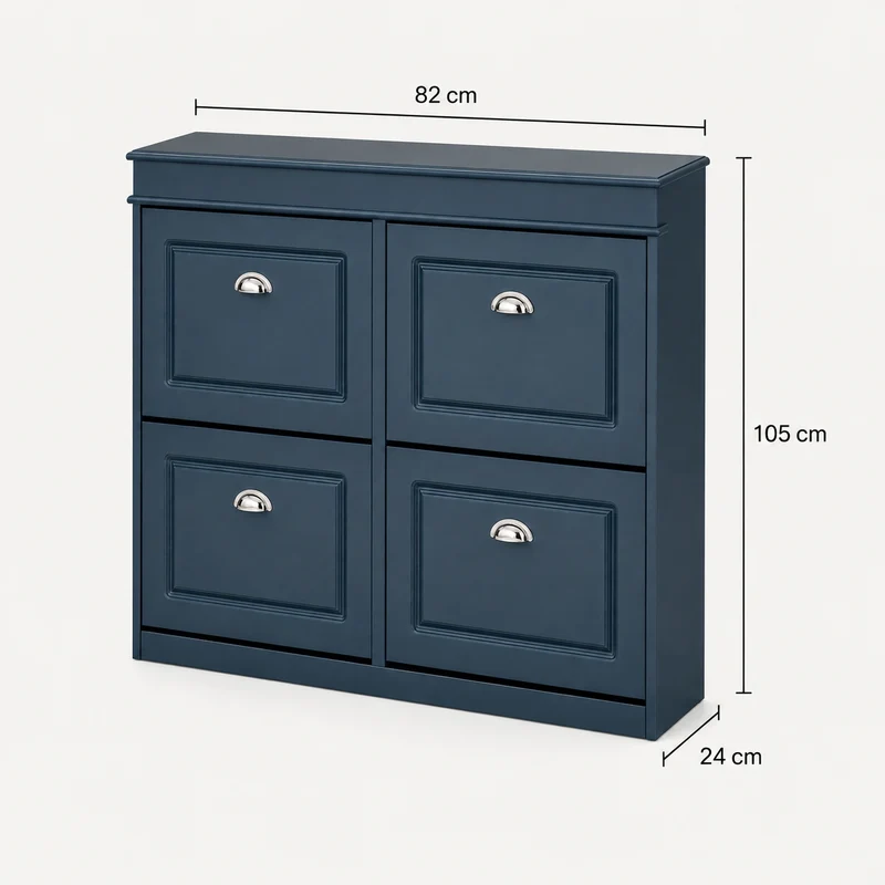 Schmaler Schuhkipper Blau mit 4 Klappen – 82 × 24 × 105 cm