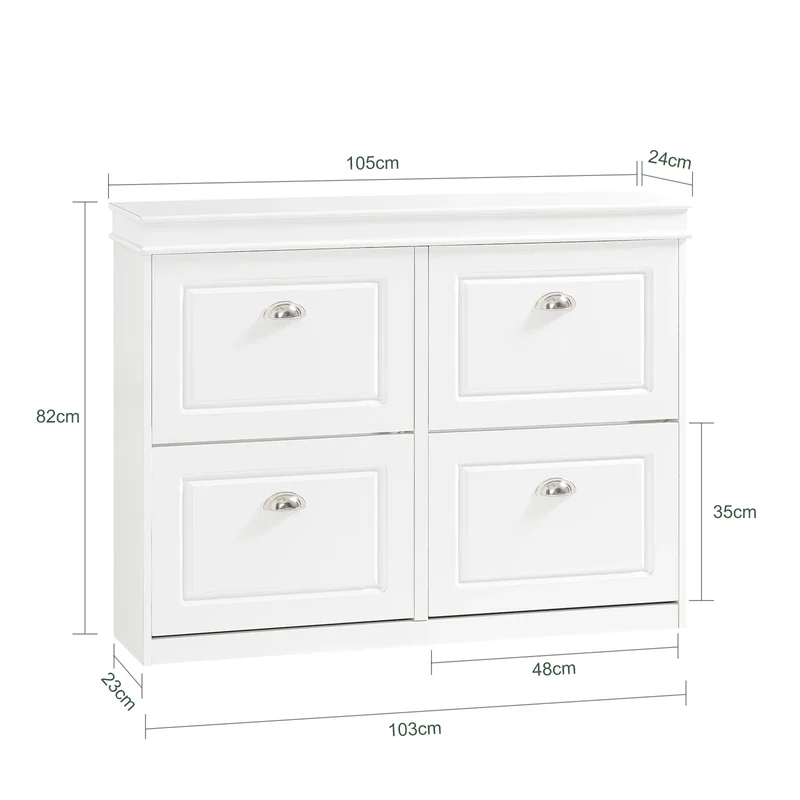 Schmaler Schuhschrank Grün mit 4 Klappen – 105 × 82 × 24 cm