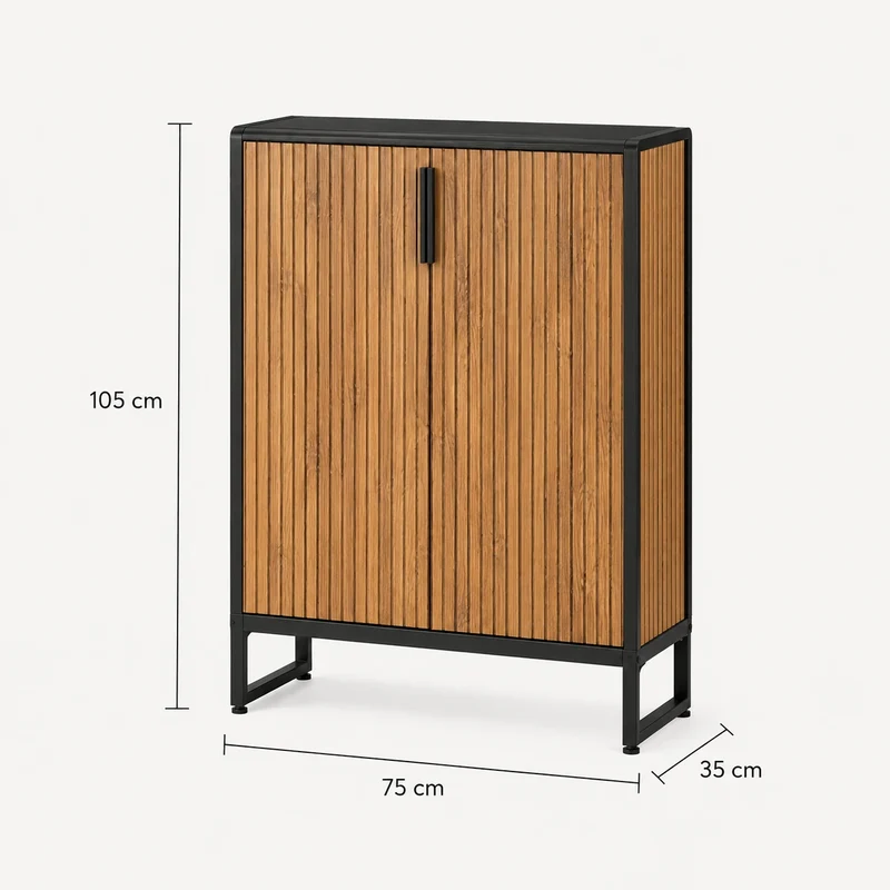 Schmaler Schuhschrank Holzoptik & Schwarz – 5 Ebenen