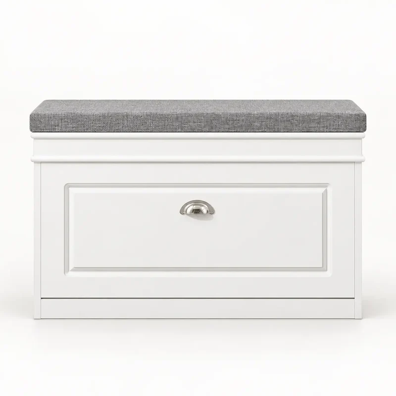 Schuhbank Elfenbein mit Sitzkissen – 75 × 24 × 51 cm