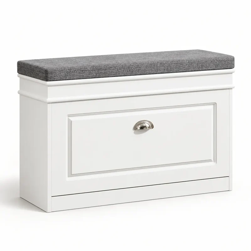Schuhbank Elfenbein mit Sitzkissen – 75 × 24 × 51 cm