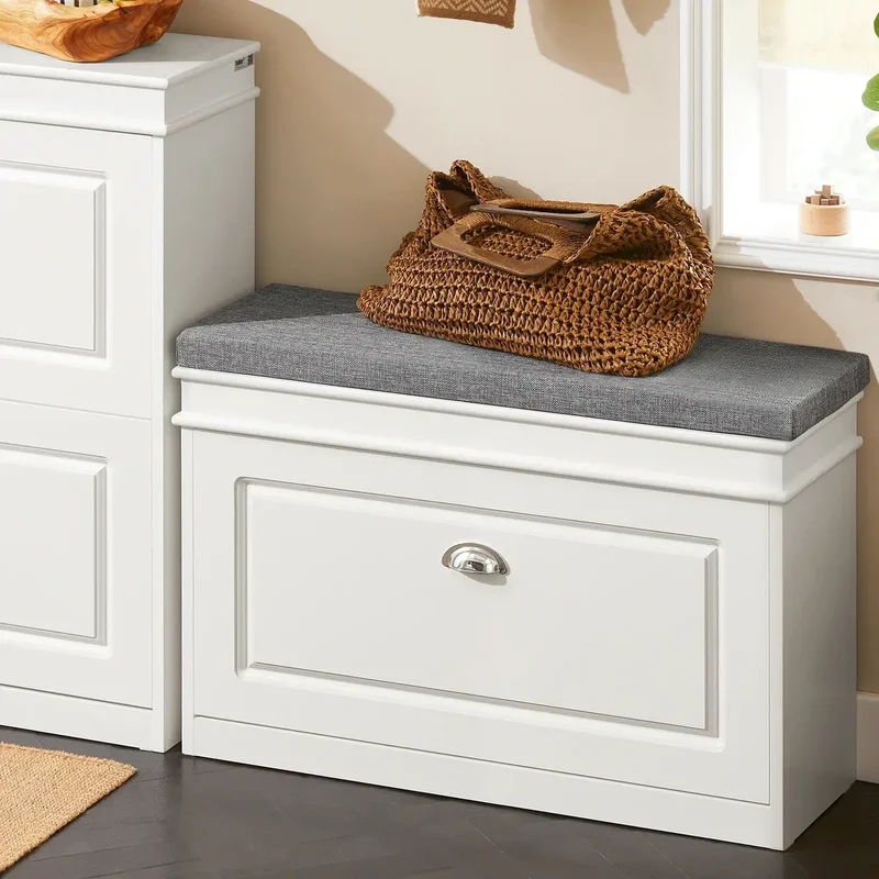 Schuhbank Elfenbein mit Sitzkissen – 75 × 24 × 51 cm