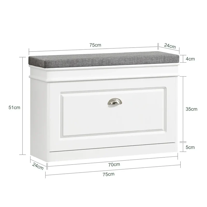 Schuhbank Elfenbein mit Sitzkissen – 75 × 24 × 51 cm