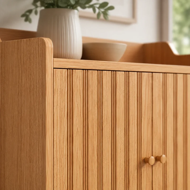 Schuhschrank in heller Holzoptik mit Lamellentüren – 5 Ebenen