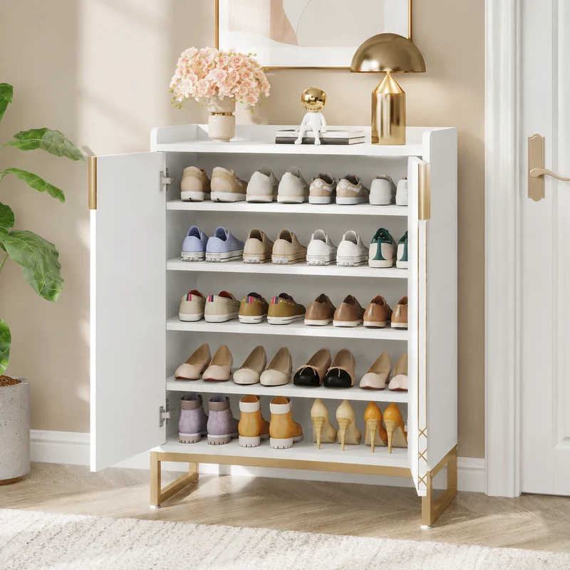 Schmaler Schuhschrank Weiß – 5 Ebenen